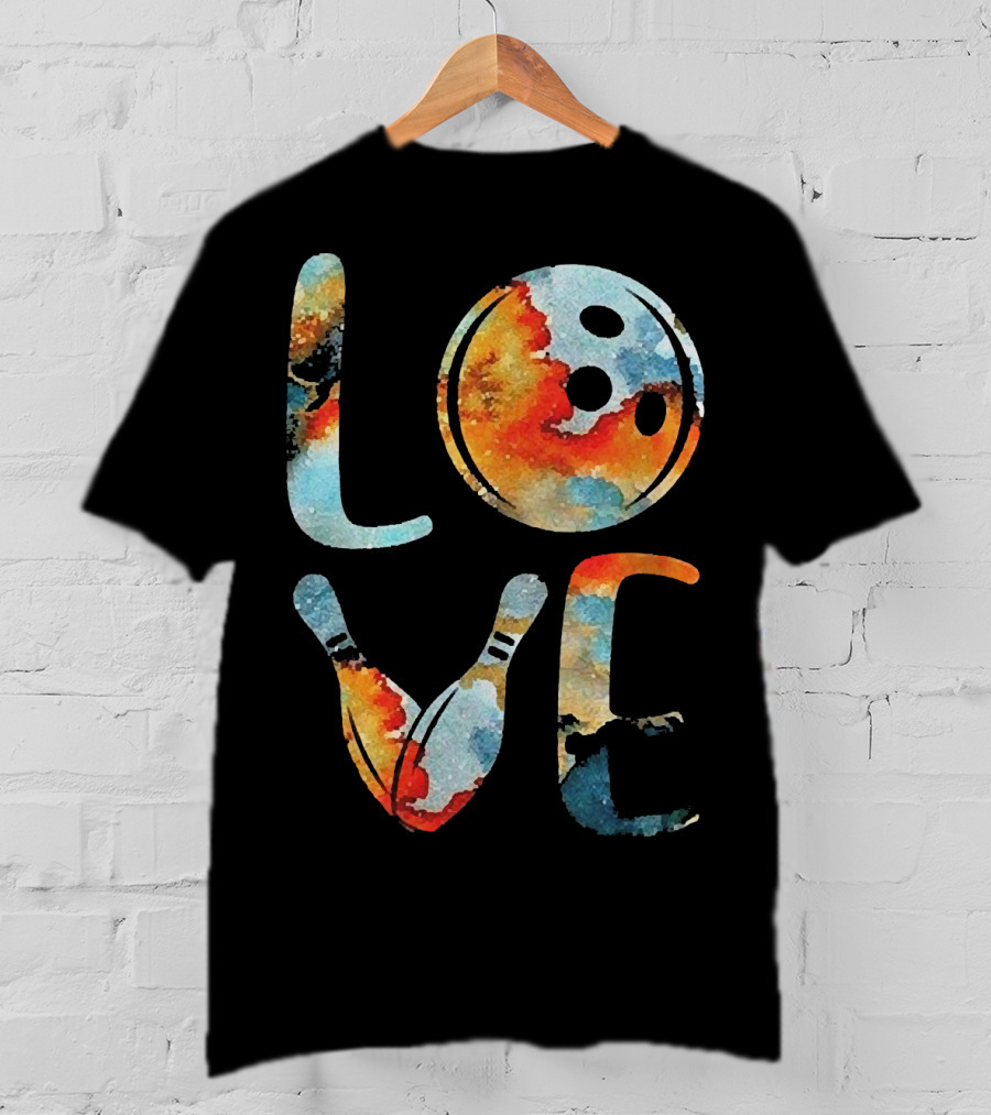 LOVE Bowling Pins And Ball Colorful Print T-Shirt