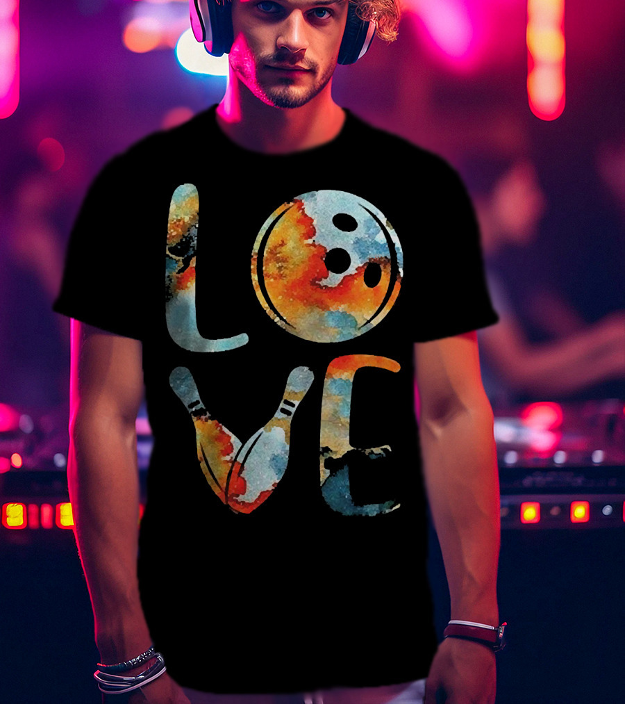 LOVE Bowling Pins And Ball Colorful Print T-Shirt