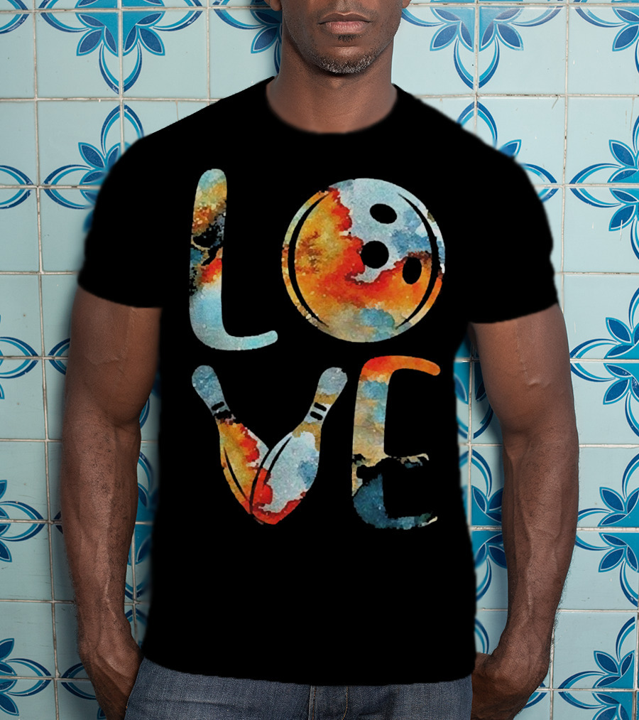 LOVE Bowling Pins And Ball Colorful Print T-Shirt