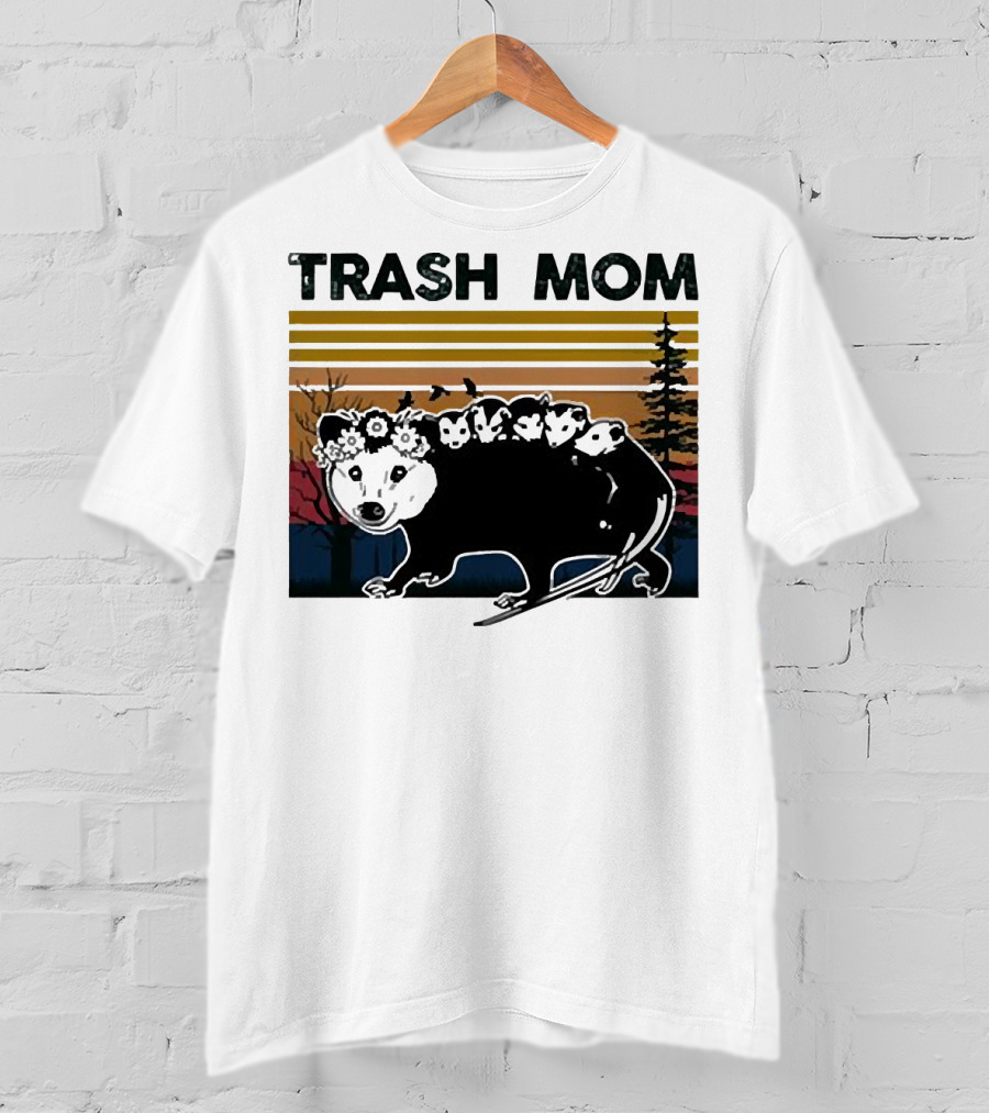 Trash Mom Raccoon Retro Forest Sunset T-Shirt