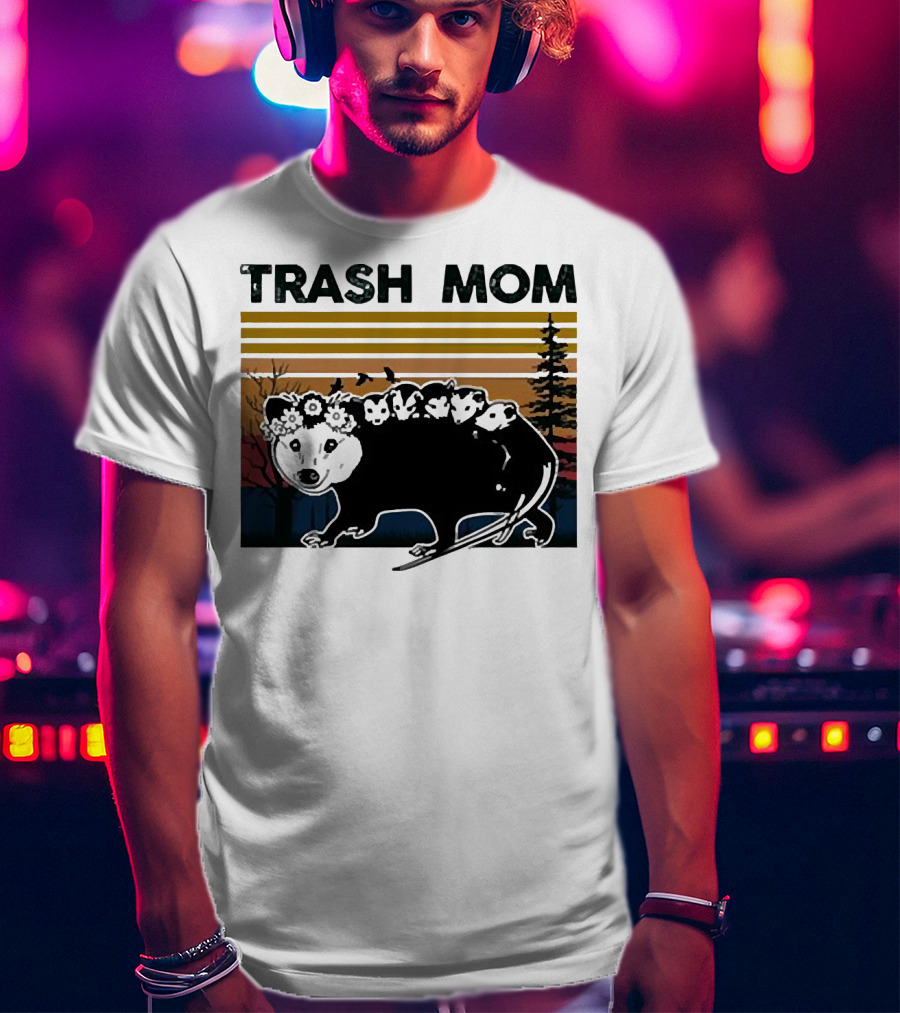 Trash Mom Raccoon Retro Forest Sunset T-Shirt