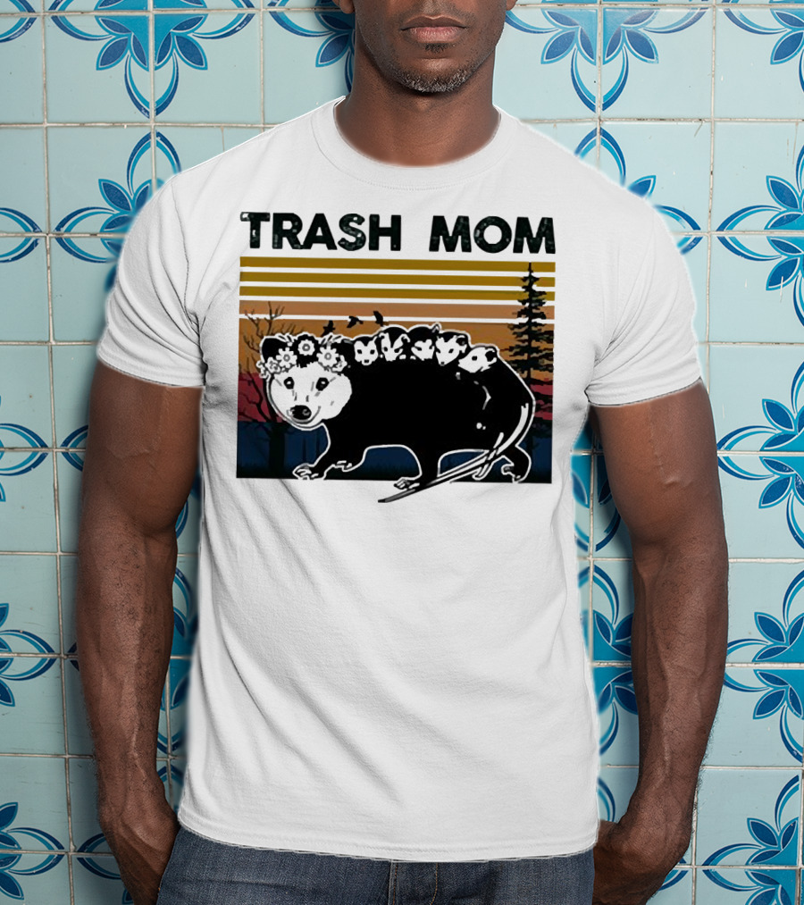 Trash Mom Raccoon Retro Forest Sunset T-Shirt