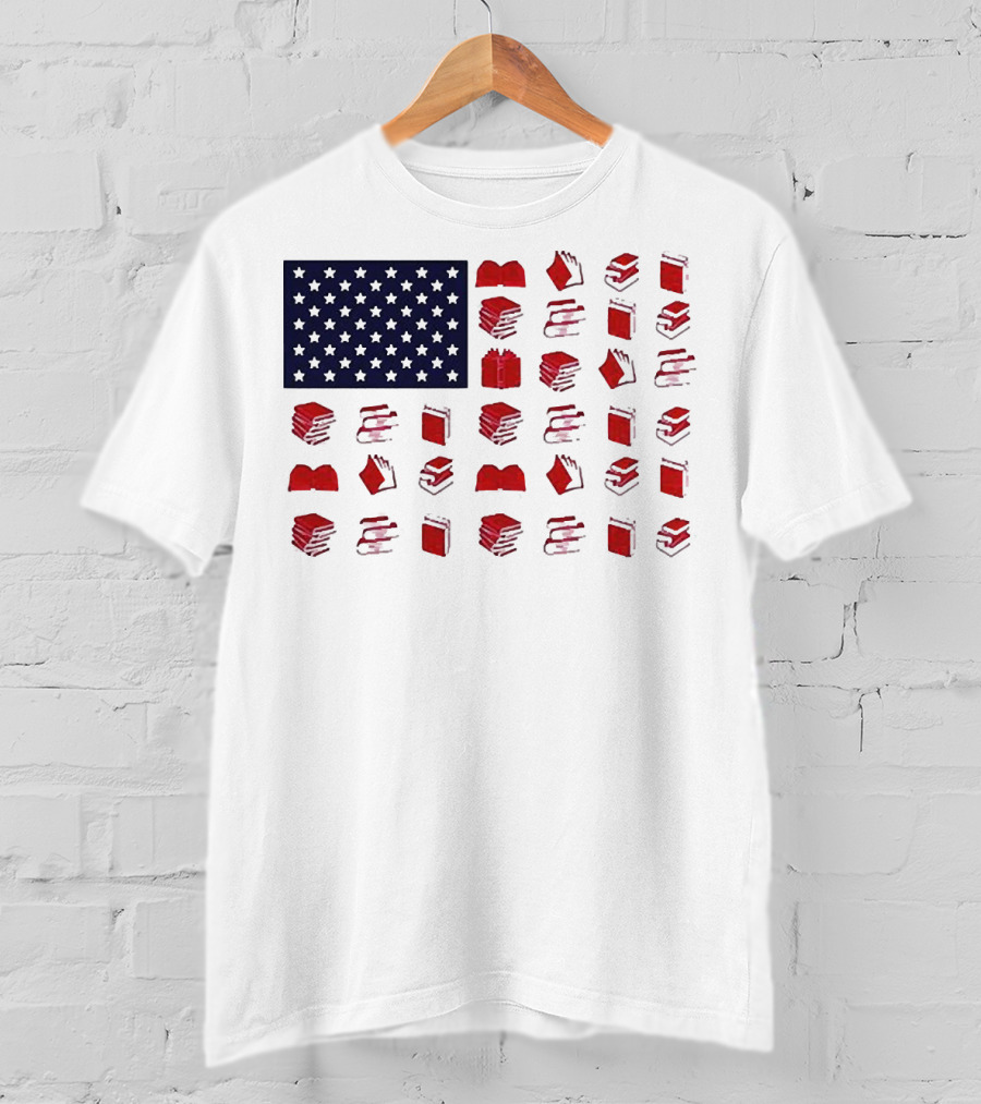 American Flag Made Of Books Veteran Independence Day T-Shirt