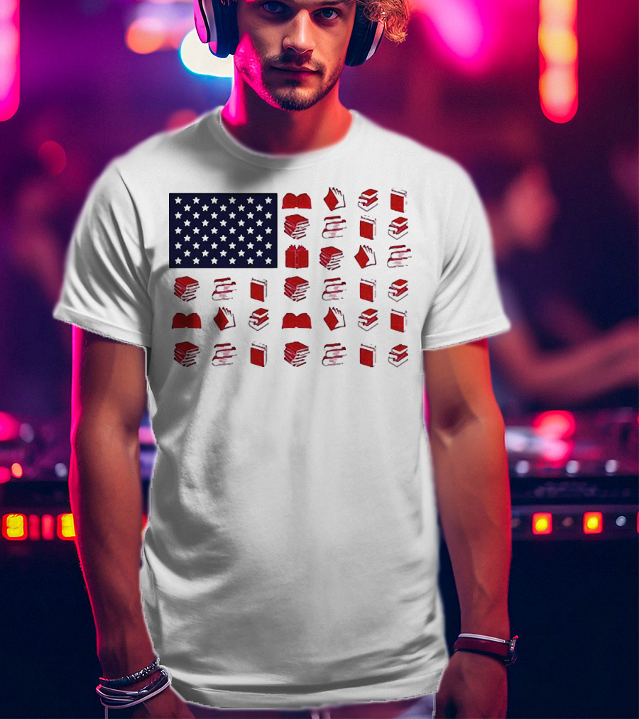 American Flag Made Of Books Veteran Independence Day T-Shirt