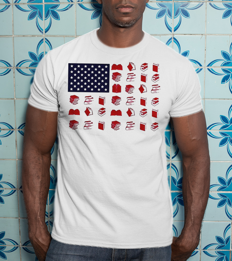 American Flag Made Of Books Veteran Independence Day T-Shirt