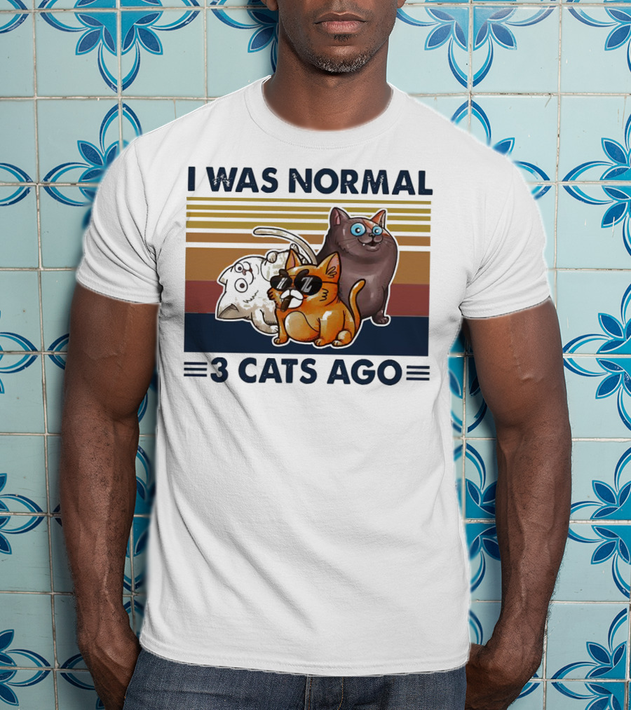 I Was Normal 3 Cats Ago Retro Style Black Version T-Shirt