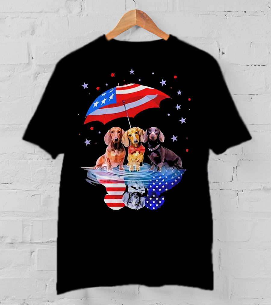 Dogs Dachshund American Flag Stars Umbrella T-Shirt
