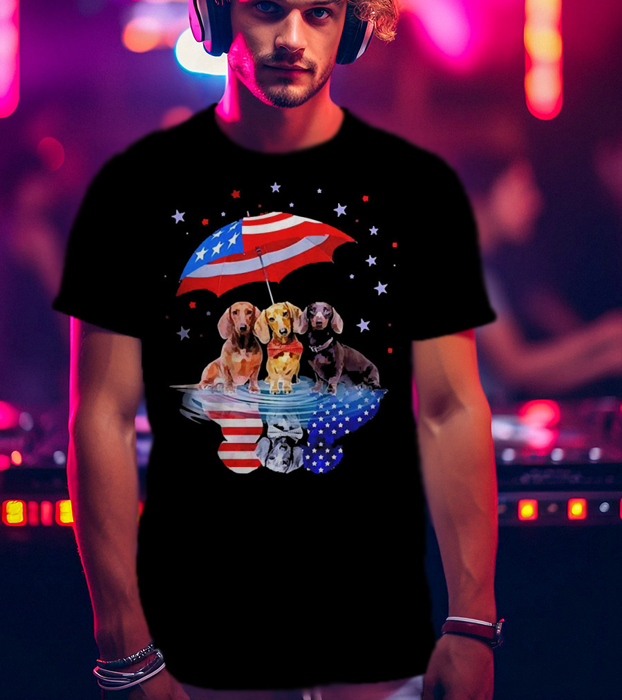 Dogs Dachshund American Flag Stars Umbrella T-Shirt