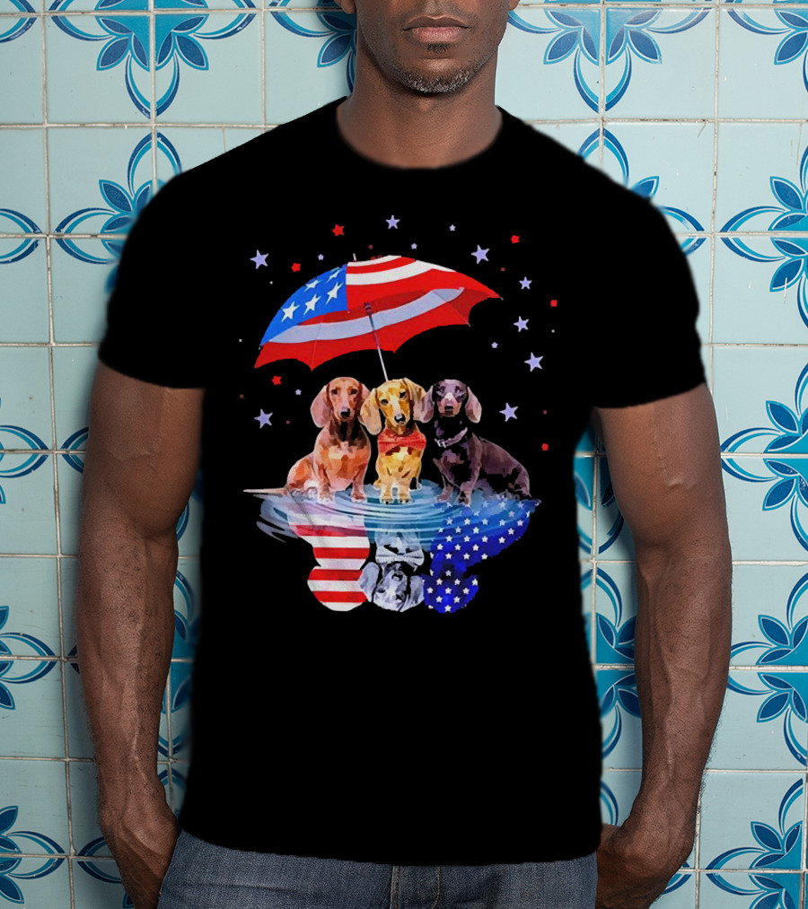 Dogs Dachshund American Flag Stars Umbrella T-Shirt