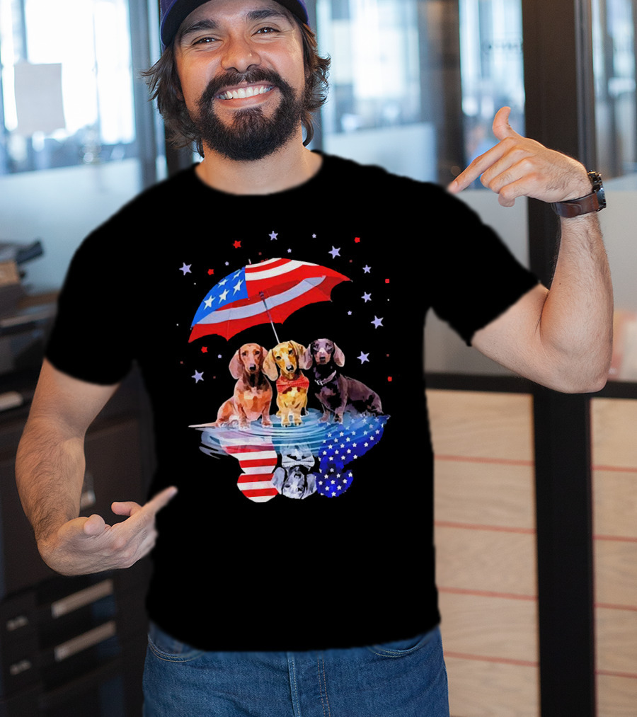 Dogs Dachshund American Flag Stars Umbrella T-Shirt