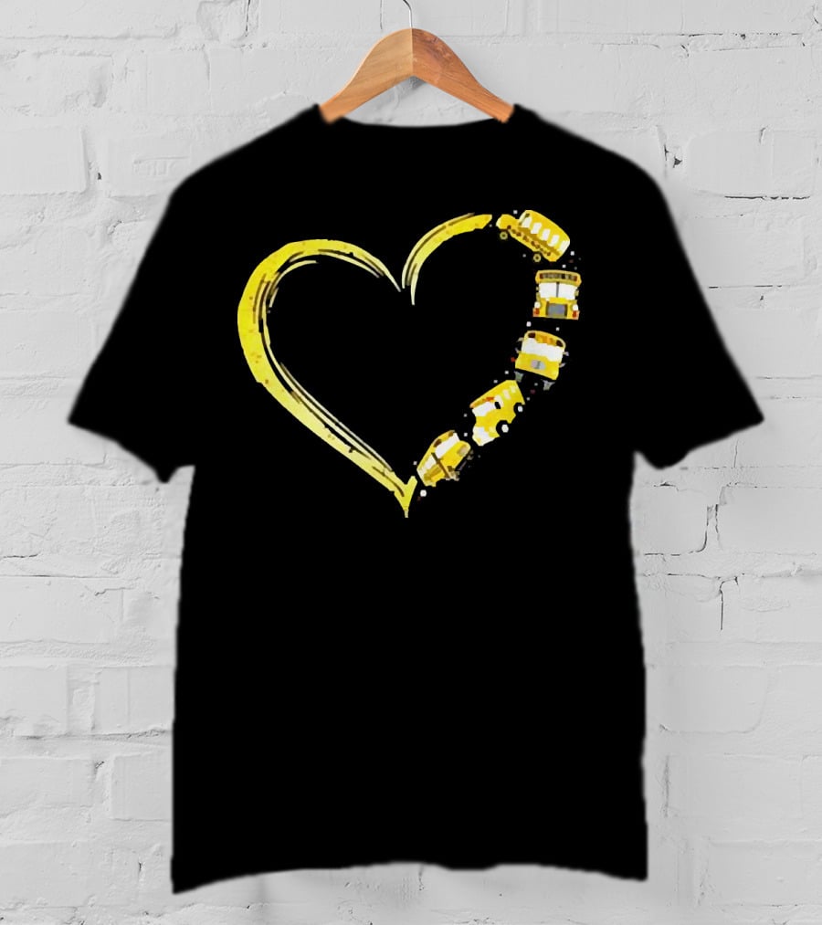 Heart-Shaped Yellow School Bus Journey Love Back To School T-Shirt