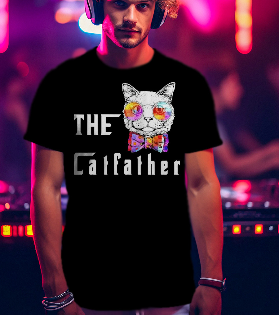The Catfather Nerd Cat With Glasses And Bow T-Shirt