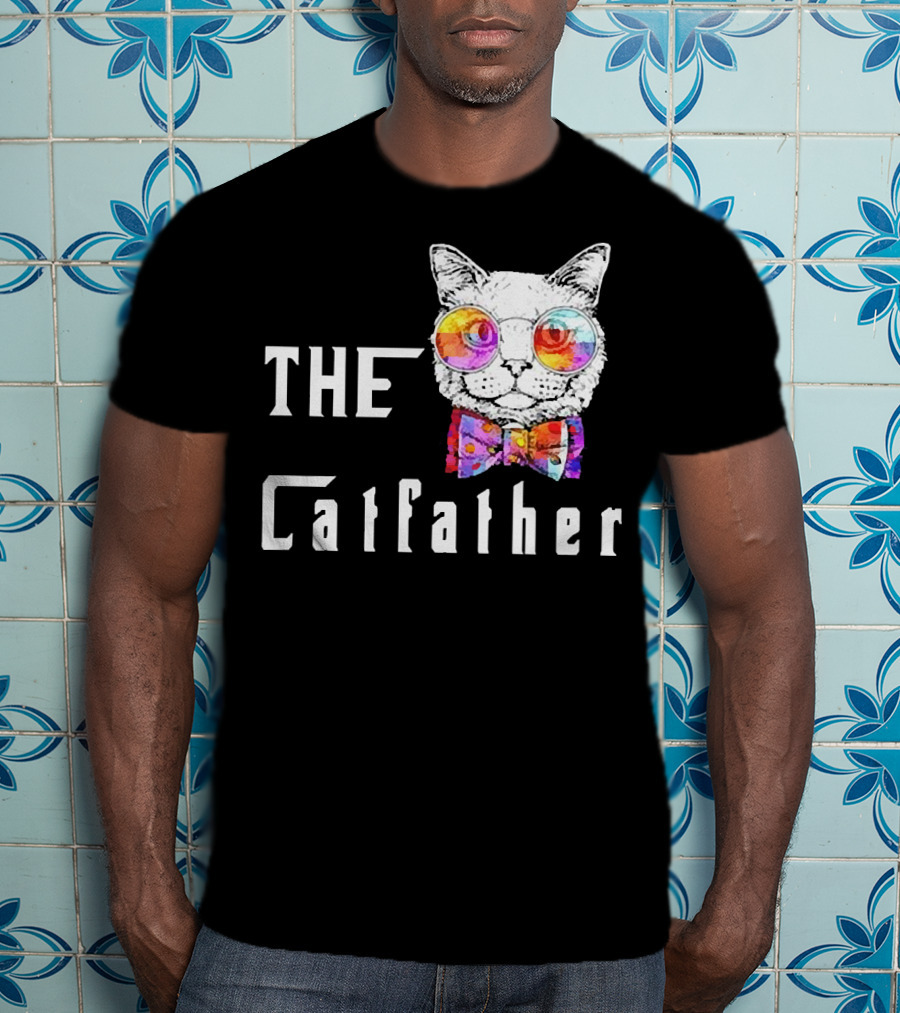 The Catfather Nerd Cat With Glasses And Bow T-Shirt