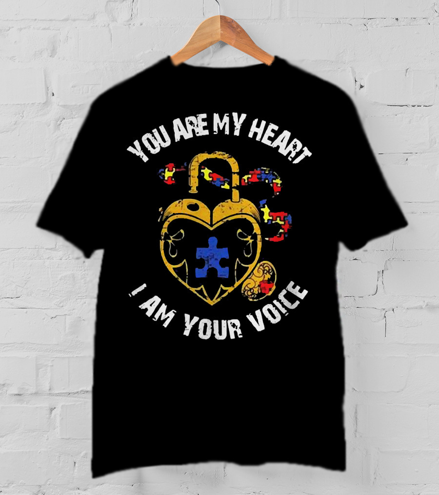 Autism Awareness Heart Lock With Puzzle Piece Connection: You Are My Heart I Am Your Voice T-Shirt