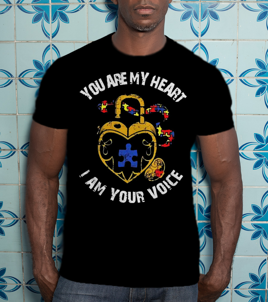 Autism Awareness Heart Lock With Puzzle Piece Connection: You Are My Heart I Am Your Voice T-Shirt