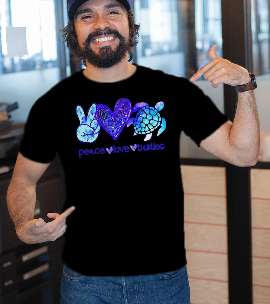 Peace Love Turtles Blue Tie-Dye T-Shirt