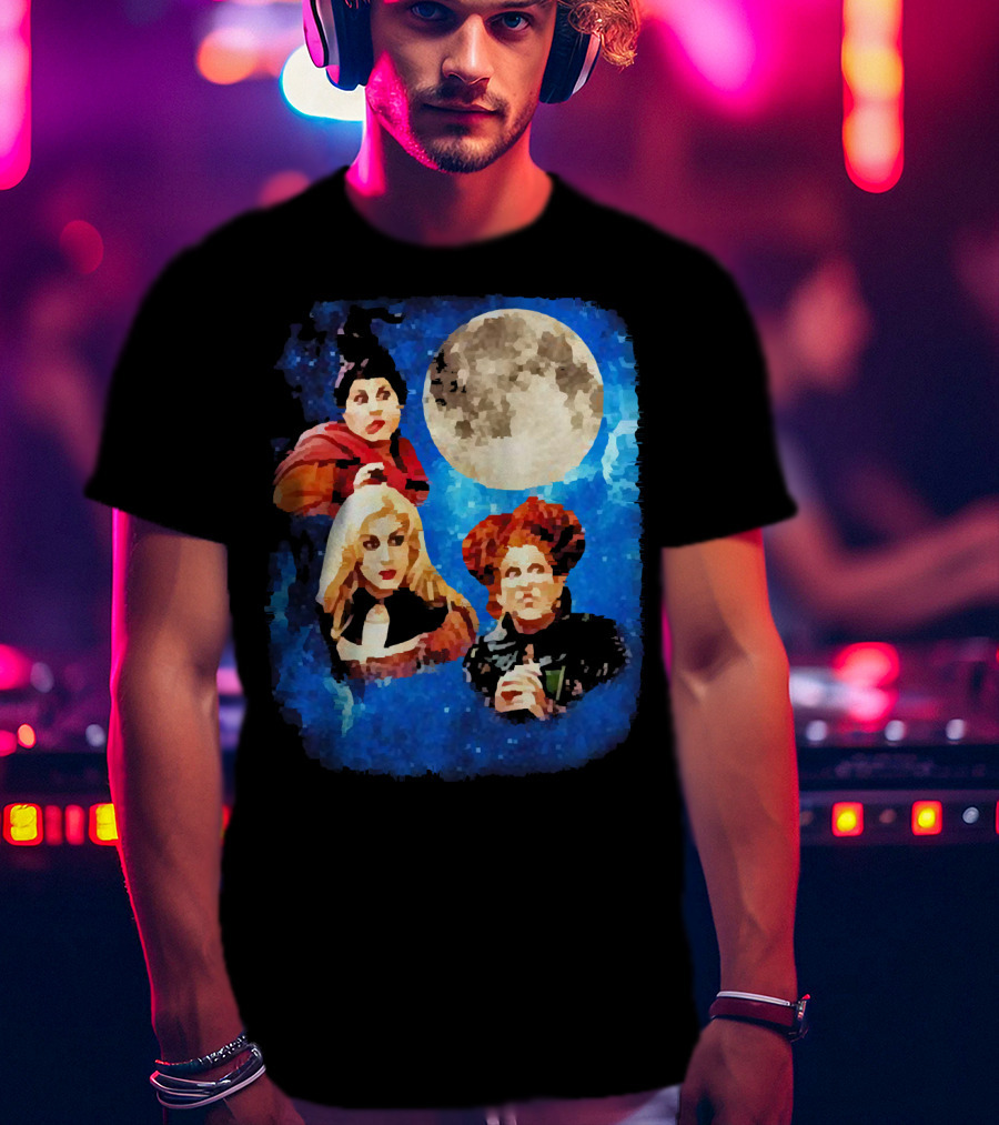Three Hocus Pocus Moon Sanderson Sisters Night Sky T-Shirt