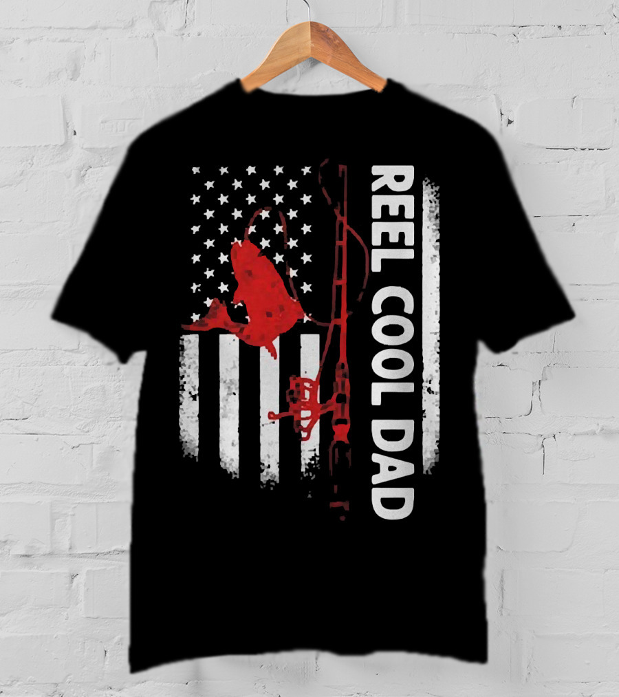 Reel Cool Dad American Flag Fishing Veteran T-Shirt