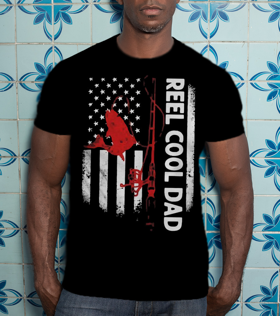 Reel Cool Dad American Flag Fishing Veteran T-Shirt