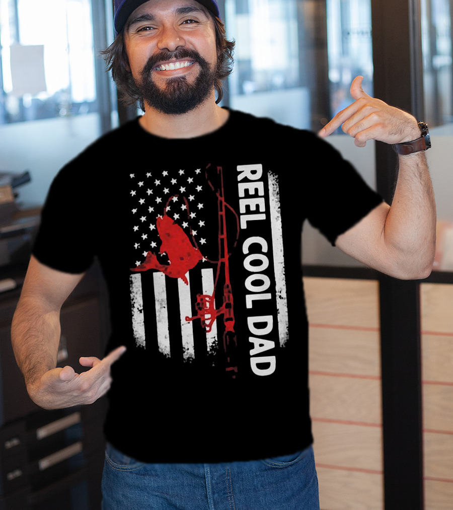 Reel Cool Dad American Flag Fishing Veteran T-Shirt