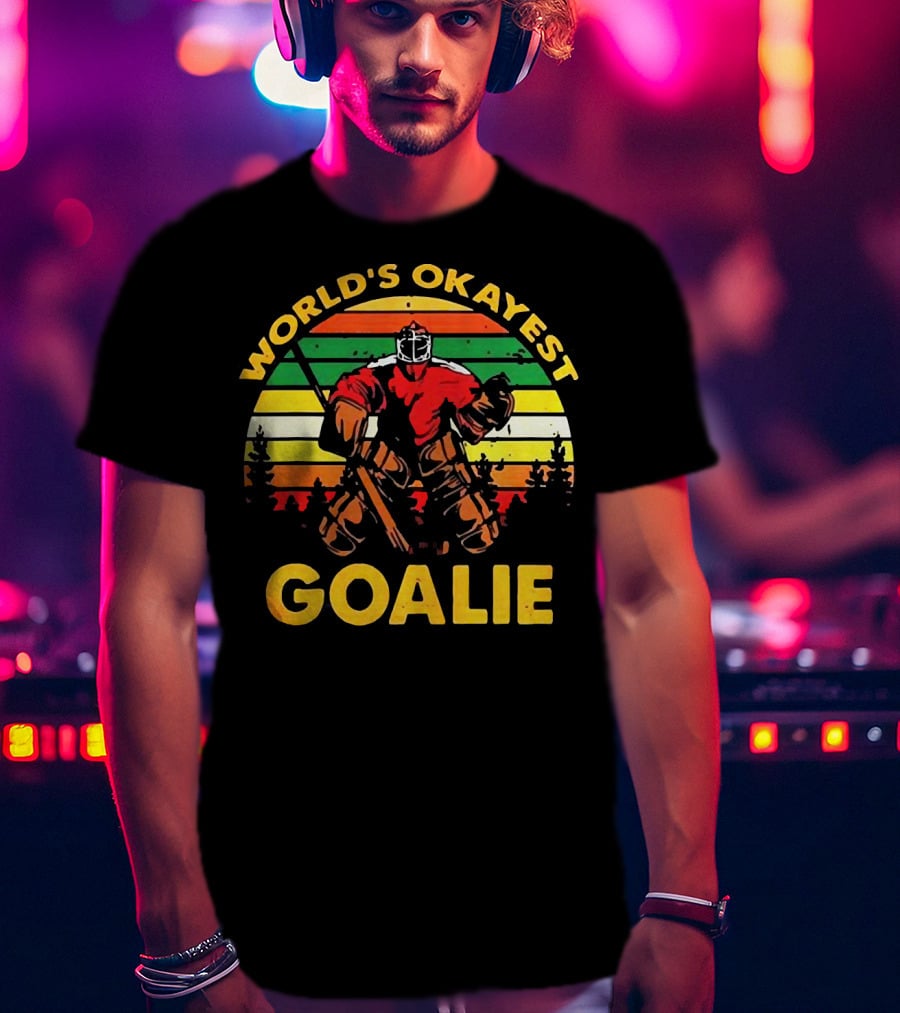 World's Okayest Goalie Vintage Hockey Retro Stripes T-Shirt