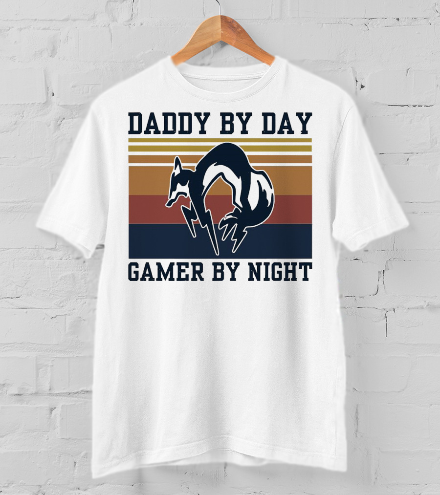Daddy By Day Gamer By Night Retro Foxhound T-Shirt
