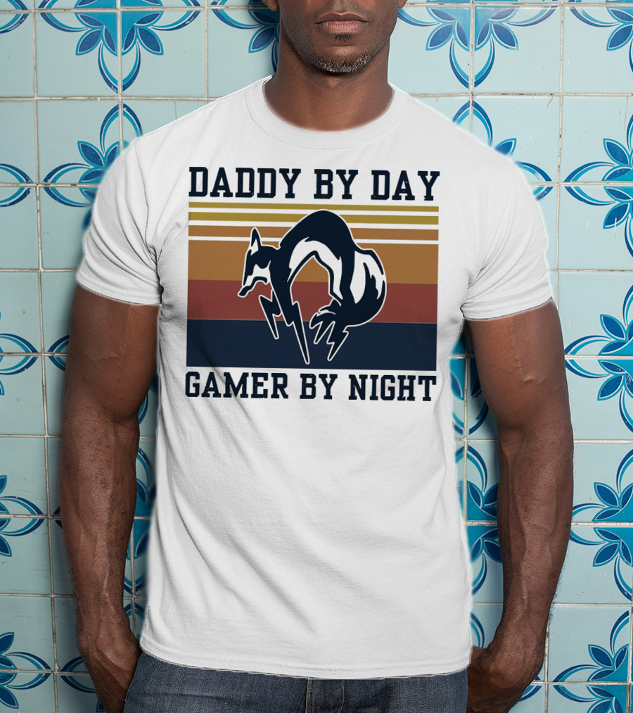 Daddy By Day Gamer By Night Retro Foxhound T-Shirt