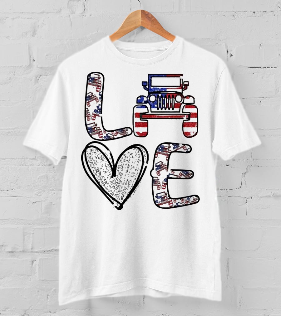 Love Jeep American Flag Enthusiast T-Shirt