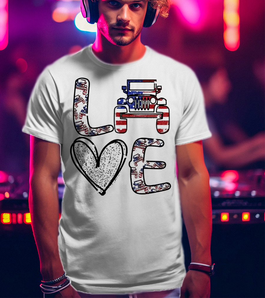 Love Jeep American Flag Enthusiast T-Shirt