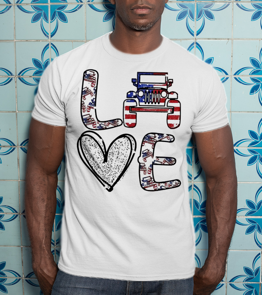 Love Jeep American Flag Enthusiast T-Shirt