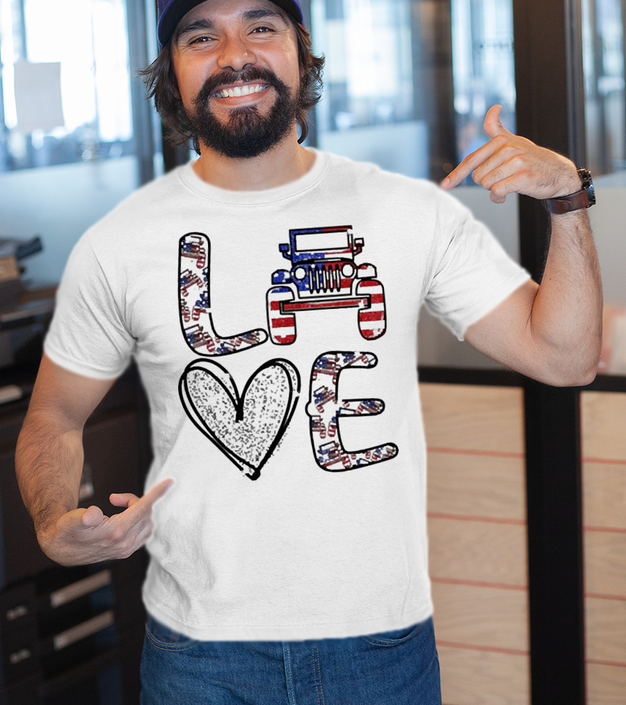 Love Jeep American Flag Enthusiast T-Shirt