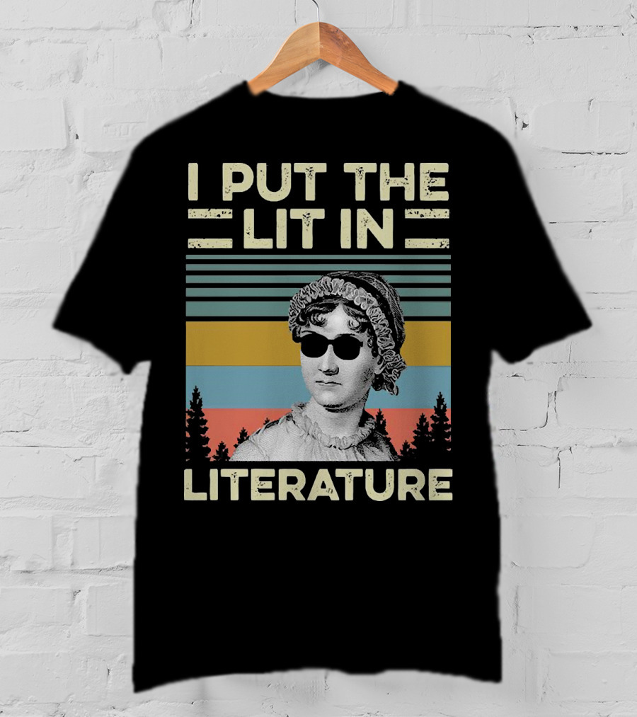 I Put The Lit In Literature Jane Austen Vintage Sunglasses Retro Forest Stripes T-Shirt