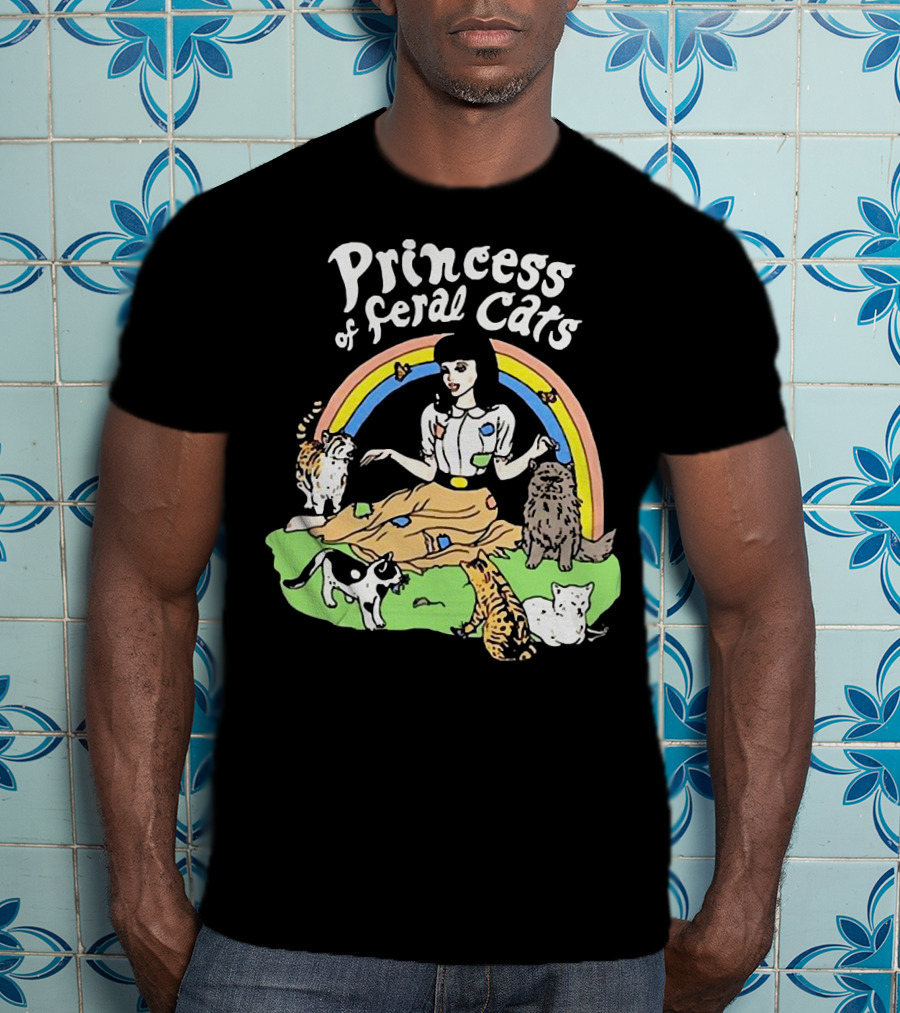 Princess Of Feral Cats With Rainbow And Cats In T-Shirt