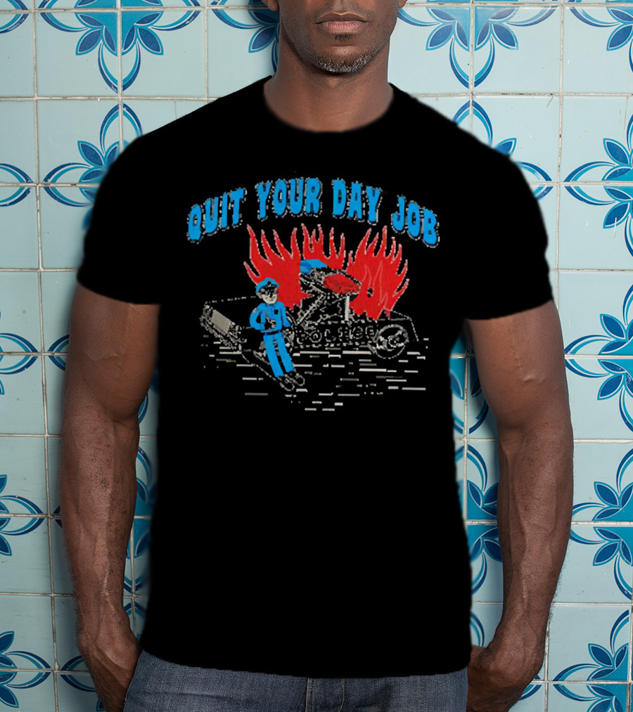 Police Quit Your Day Job Flaming Car Drawing T-Shirt