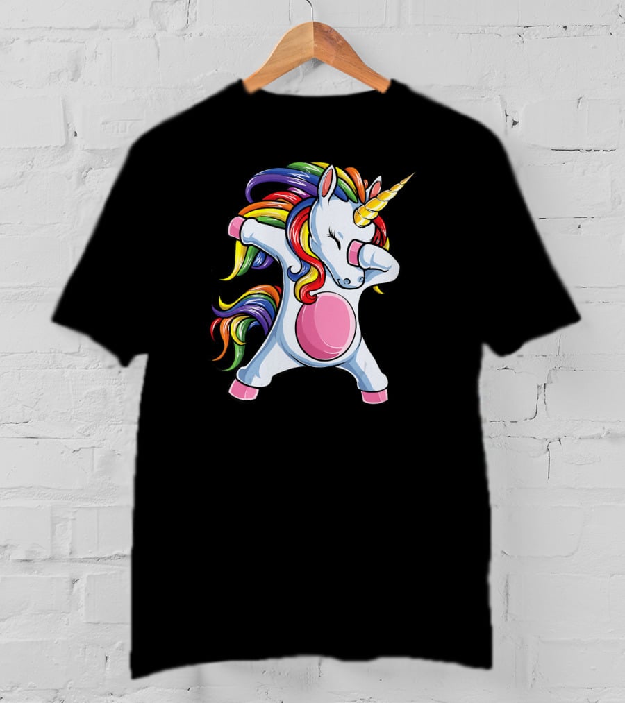 Dabbing Unicorn Rainbow Girls Kids Women T-Shirt
