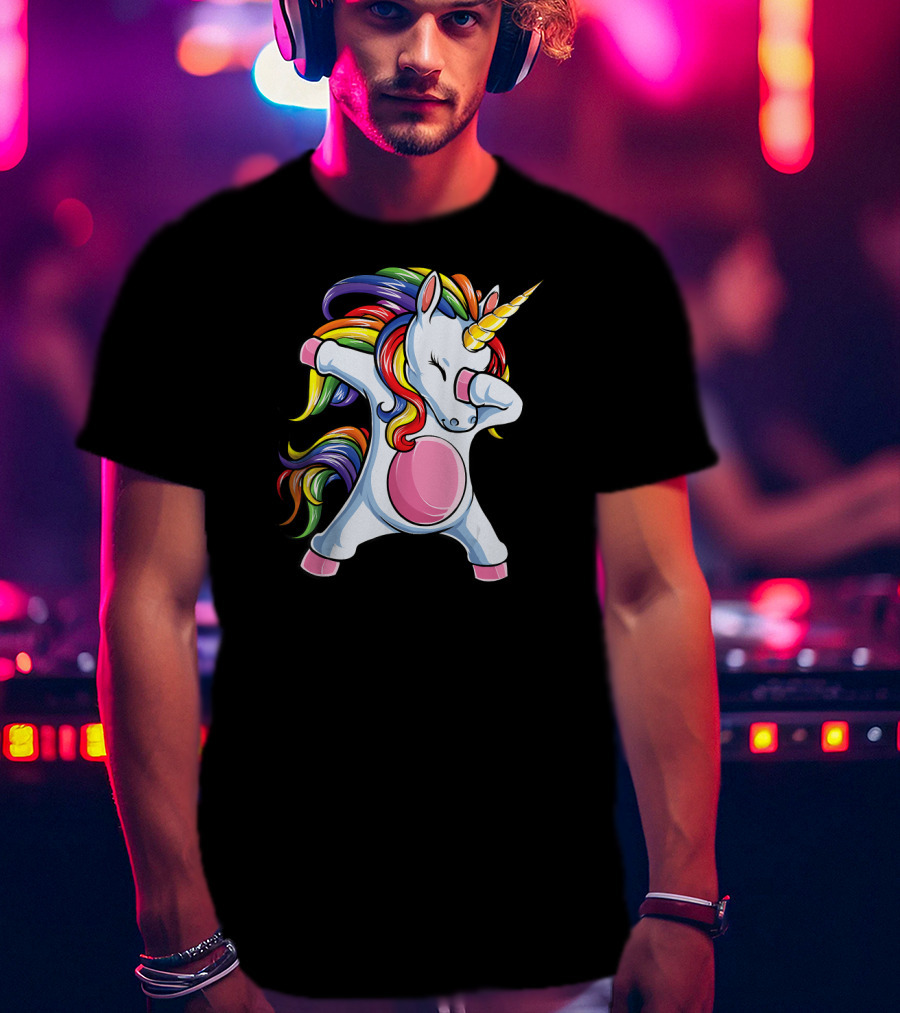 Dabbing Unicorn Rainbow Girls Kids Women T-Shirt