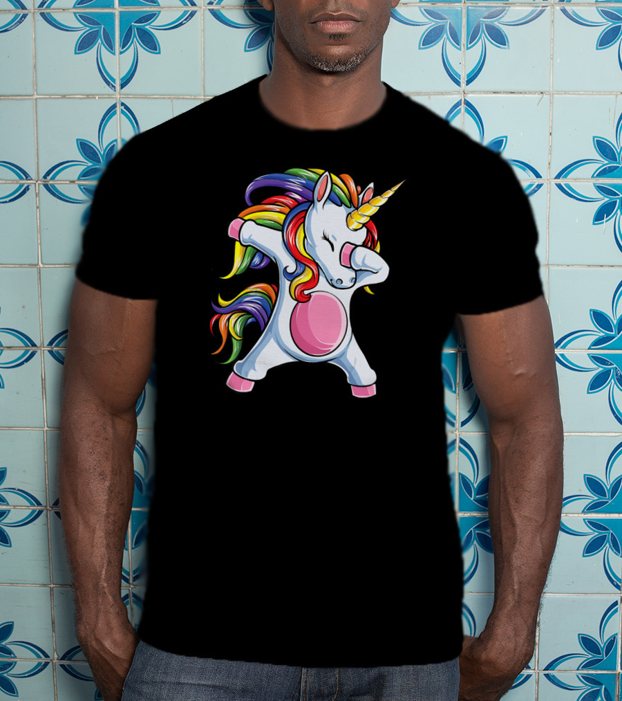 Dabbing Unicorn Rainbow Girls Kids Women T-Shirt