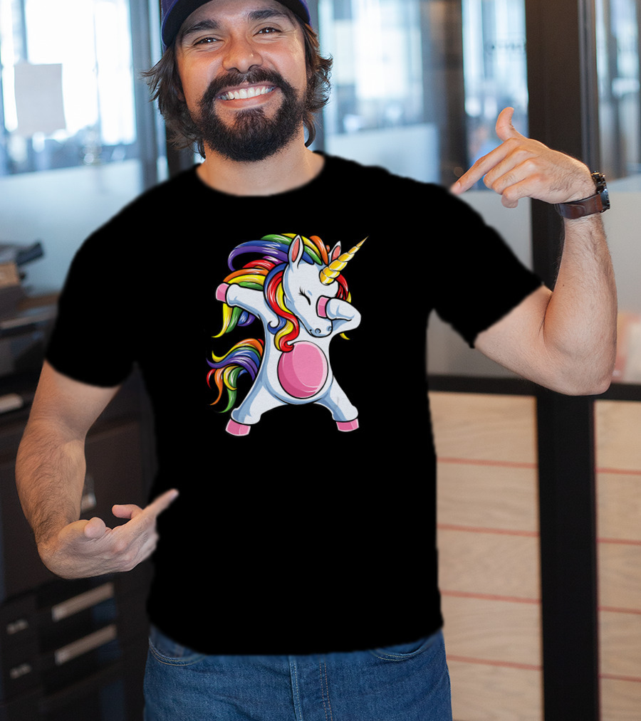 Dabbing Unicorn Rainbow Girls Kids Women T-Shirt
