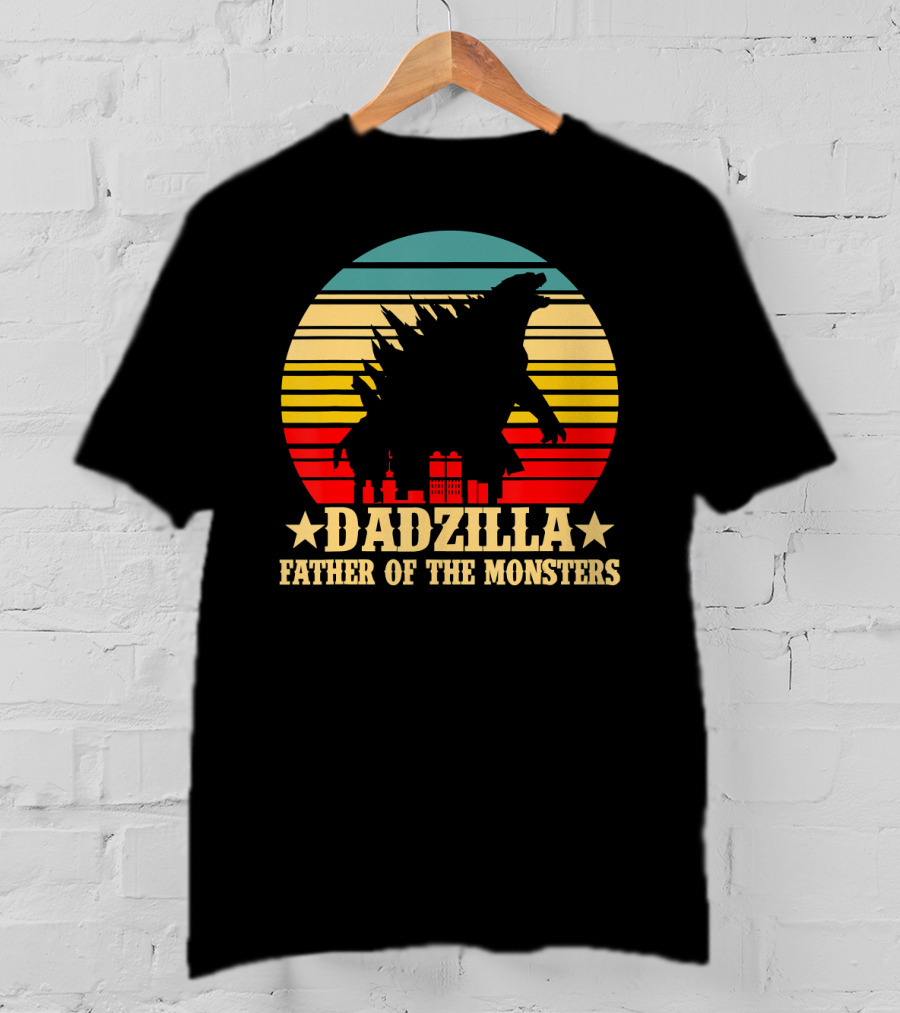 Dadzilla Father Of The Monsters Dinosaur Retro Sunset Monster T-Shirt