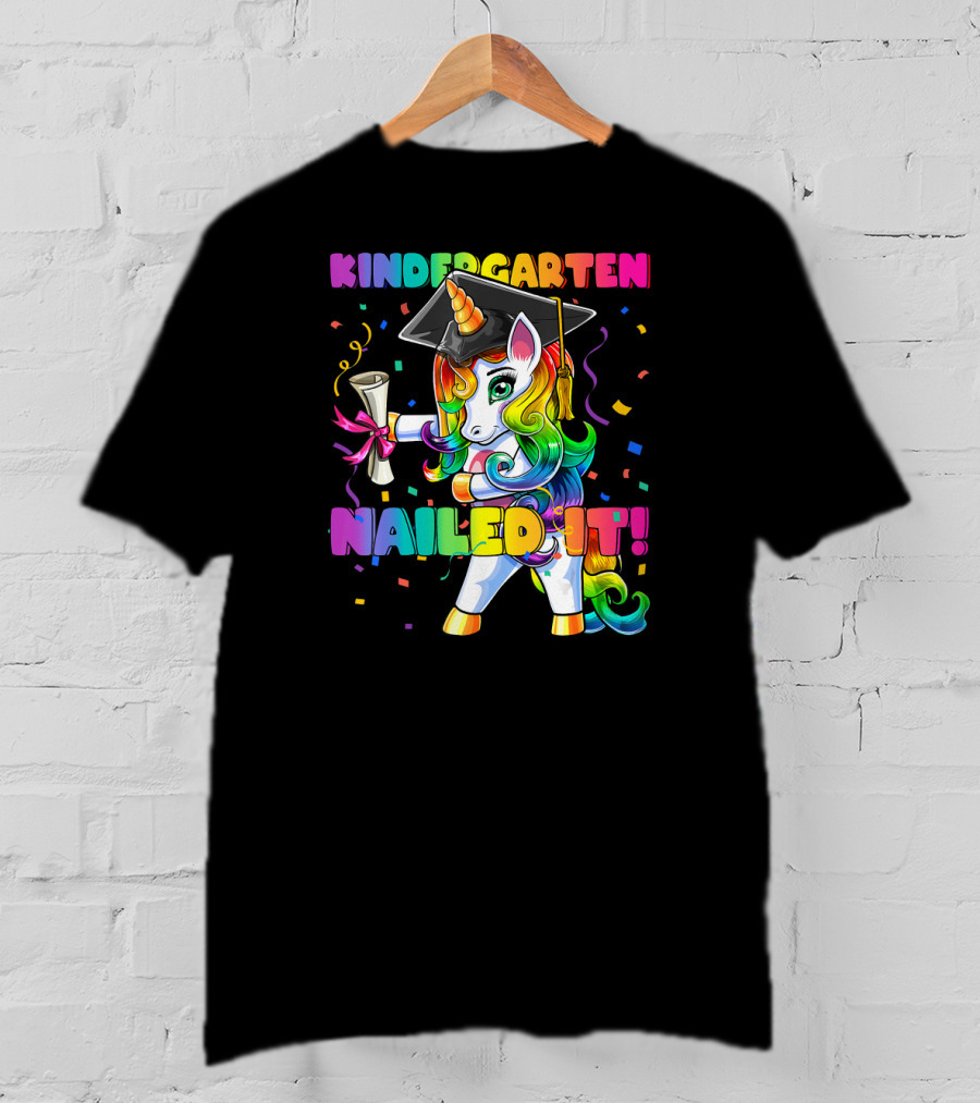 Kindergarten Nailed It Flossing Unicorn Graduation Cap T-Shirt