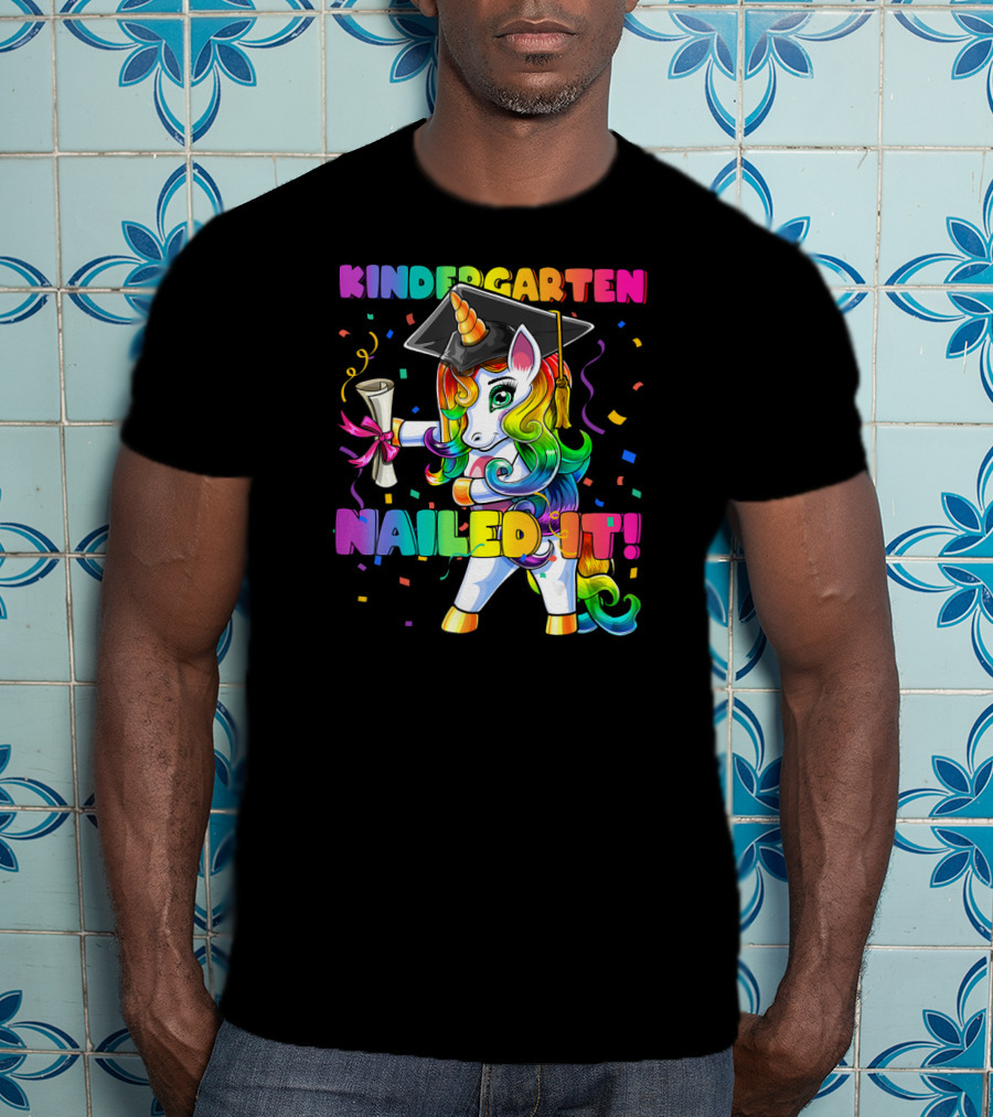 Kindergarten Nailed It Flossing Unicorn Graduation Cap T-Shirt