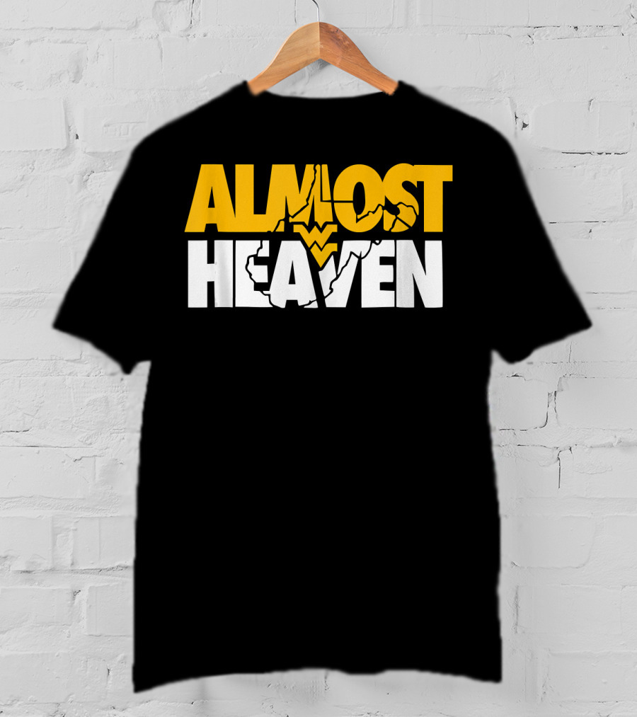 Almost Heaven West Virginia Bold Text With State Silhouette And Mountain Elements T-Shirt