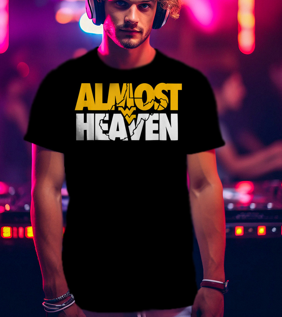 Almost Heaven West Virginia Bold Text With State Silhouette And Mountain Elements T-Shirt