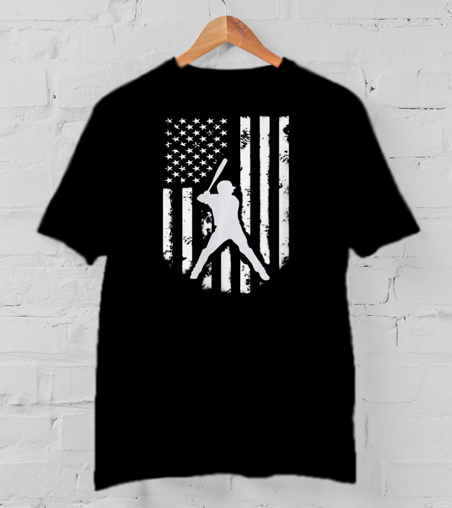 American USA Flag Distressed Baseball Player Hooded Top T-Shirt