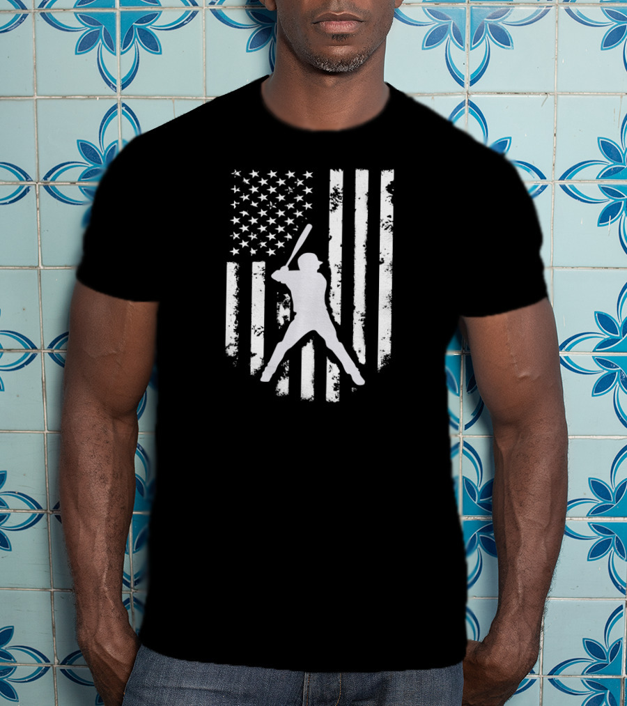 American USA Flag Distressed Baseball Player Hooded Top T-Shirt