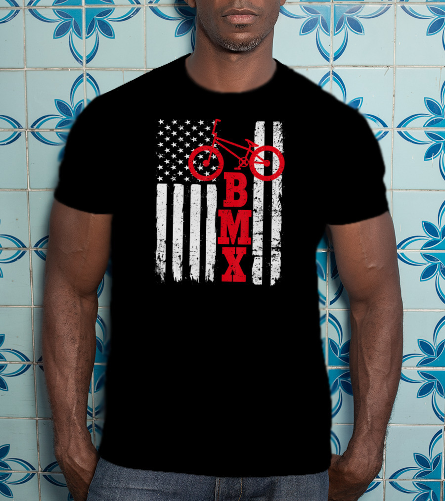 BMX Bike With American Flag USA Sport Fan Biking T-Shirt