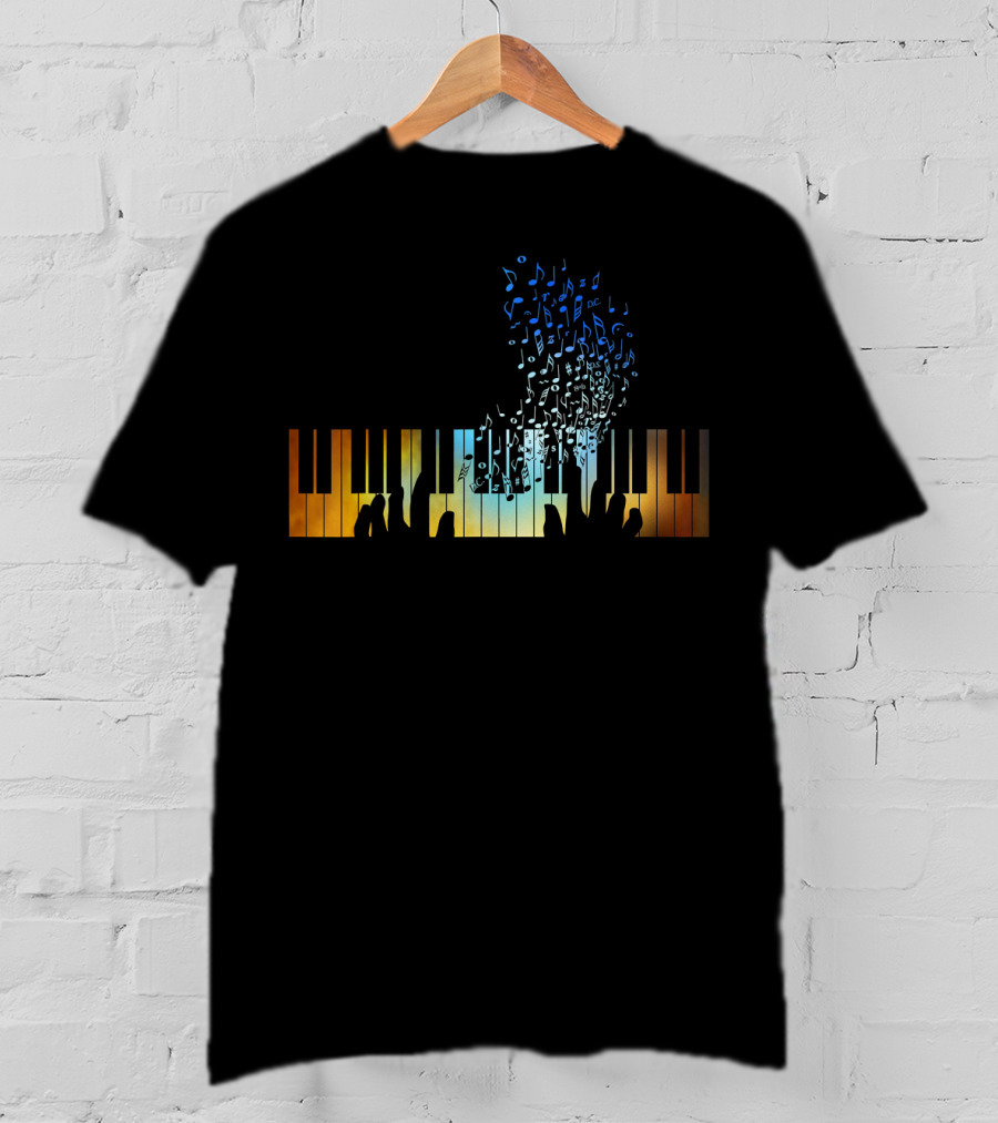 Musical Notes Rising From Colorful Keyboard Piano T-Shirt