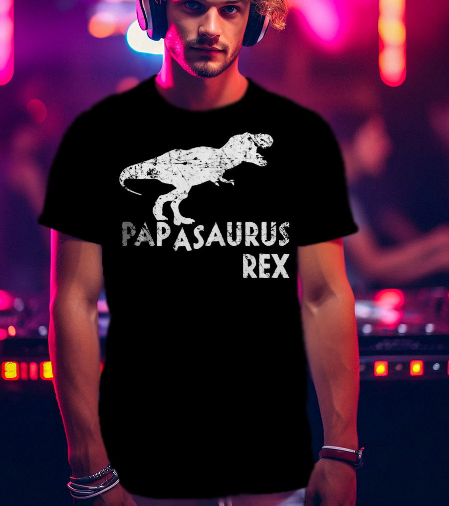 Mens Papasaurus Rex Funny Cute Dinosaur Father's Day T-Rex T-Shirt