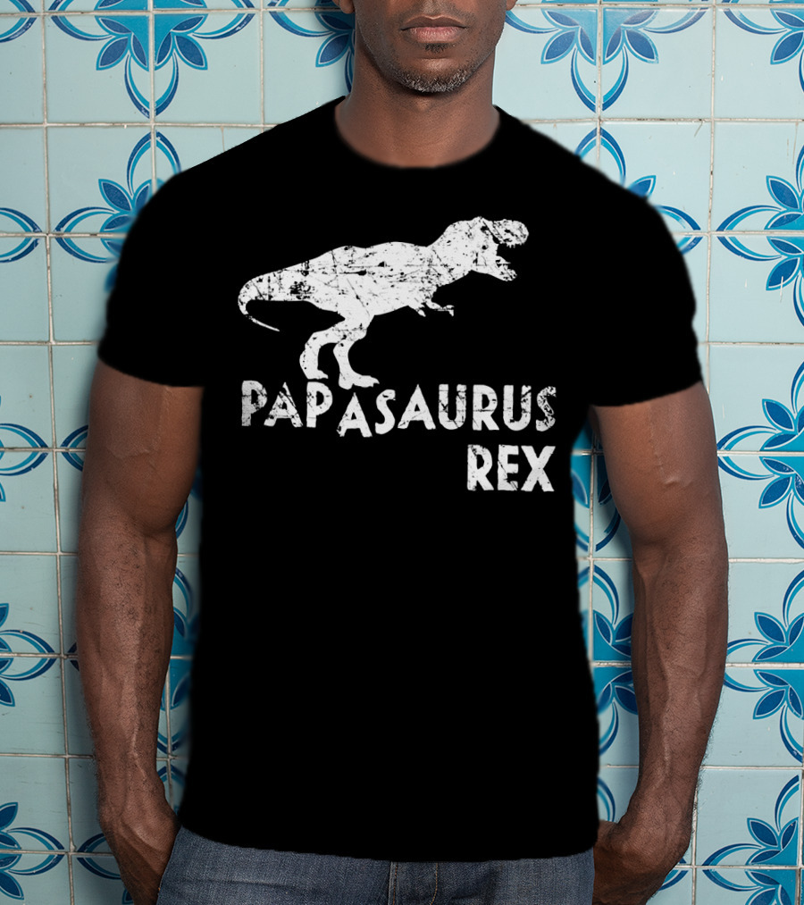 Mens Papasaurus Rex Funny Cute Dinosaur Father's Day T-Rex T-Shirt