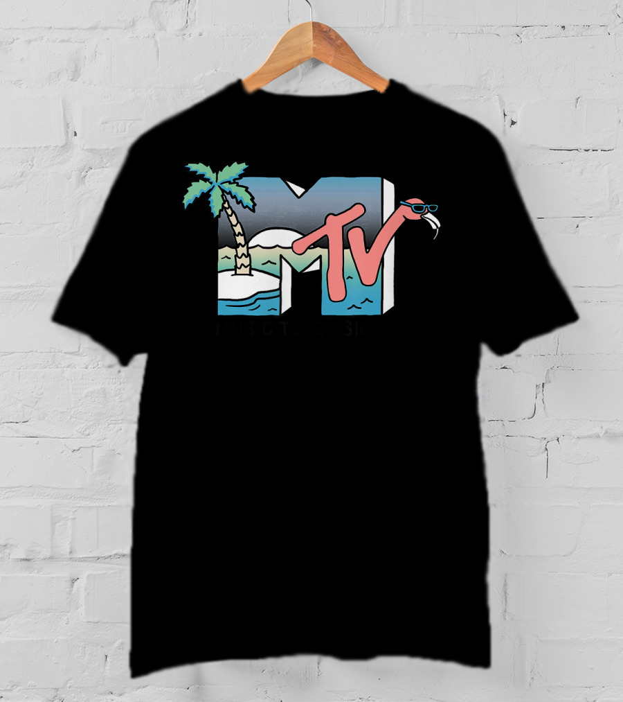 MTV Music Television Beach Island Flamingo Sunglasses T-Shirt